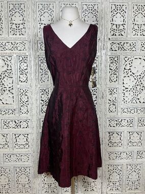 NWT Donna Ricco Red &‎ Black Floral Shimmer Witchy Whimsygoth Sleeveless Dress